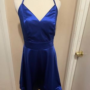 Short blue satin dress